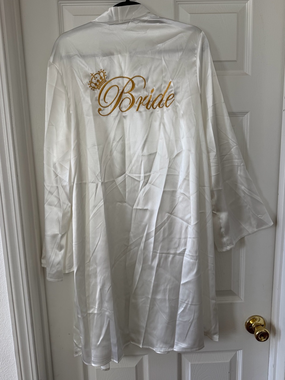 White Satin 'Bride' Robe with Gold Embroidery